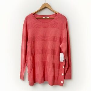 Madison Grey New York Salmon Pink‎ Button Accent Long Sleeve Knit Sweater